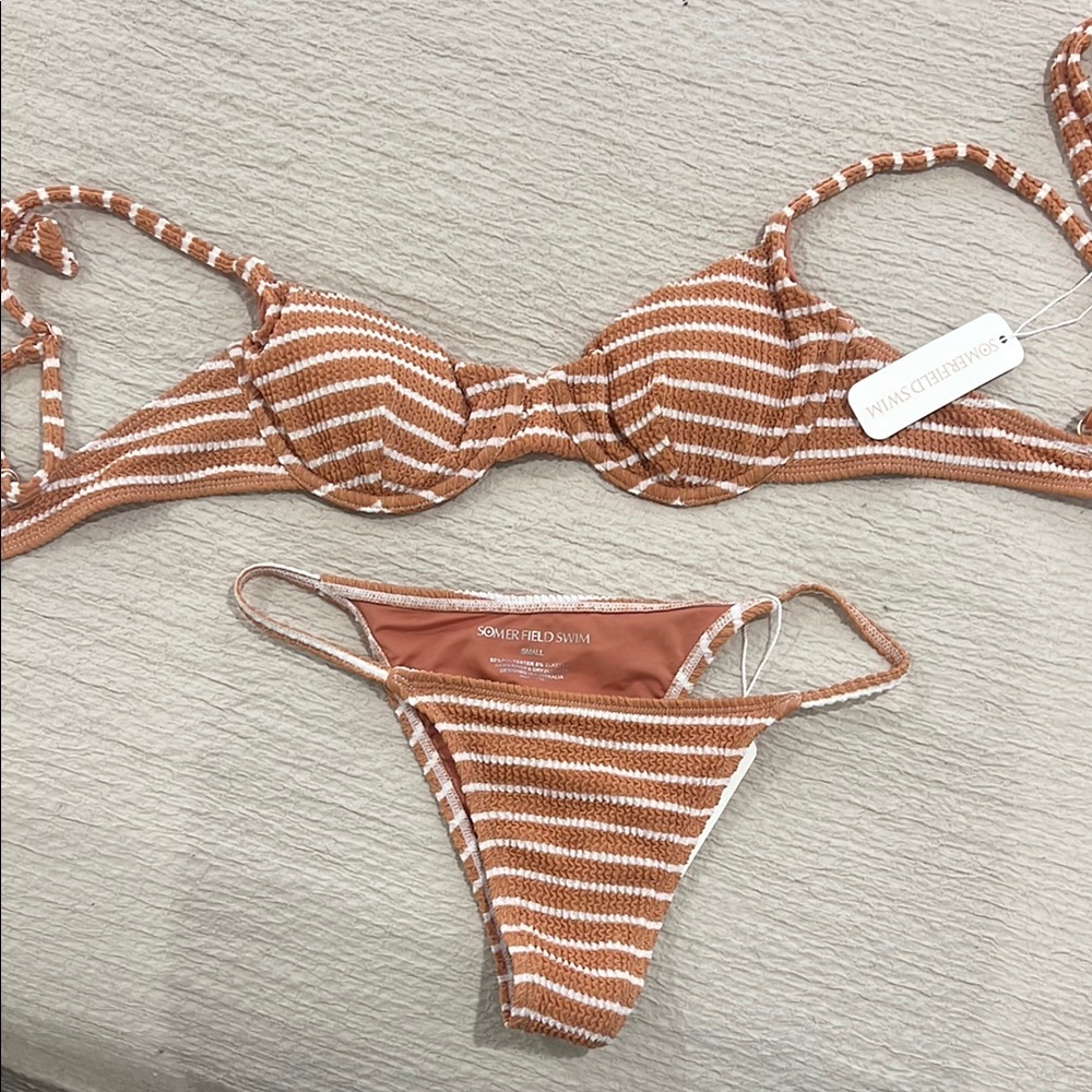 Somerfield Swim Rust and White Striped Textured Bikini